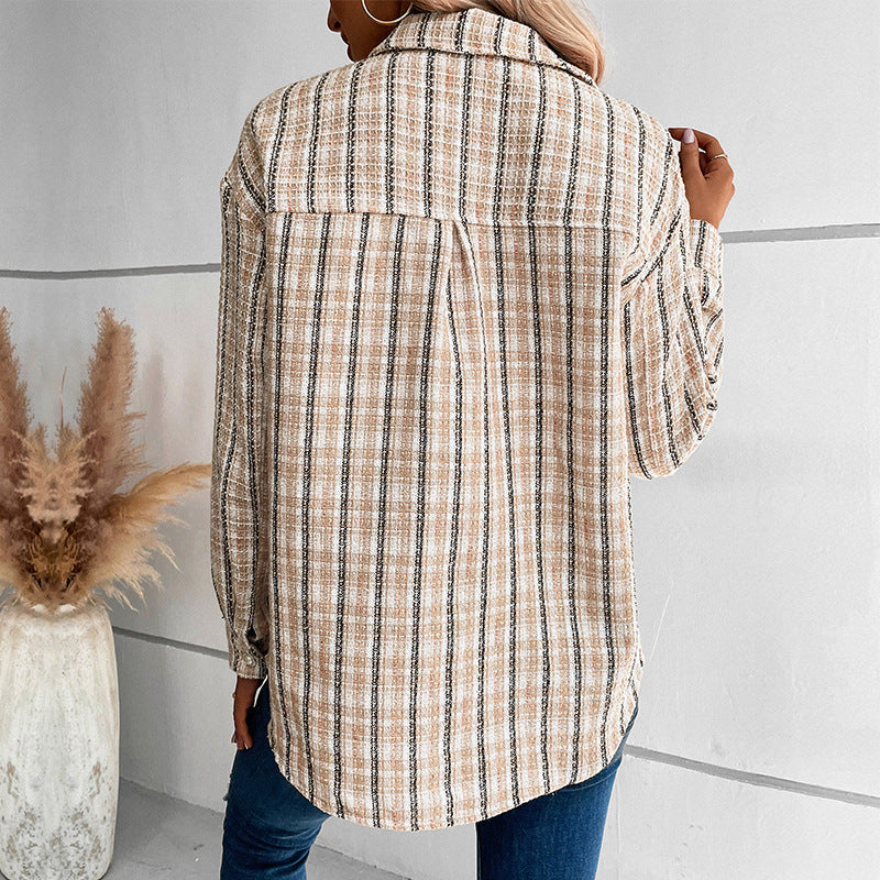 Damen Bouclé-Tweed Overshirt mit Brusttaschen und durchgehender Knopfleiste Nord Taschen