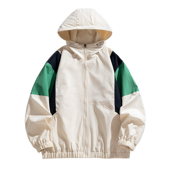 Herren Colorblock Windbreaker Kapuzenjacke mit Reißverschluss und elastischem Saum Nord Taschen