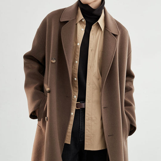 Herren Oversized Wollmantel mit Doppelreiher und Reverskragen Nord Taschen