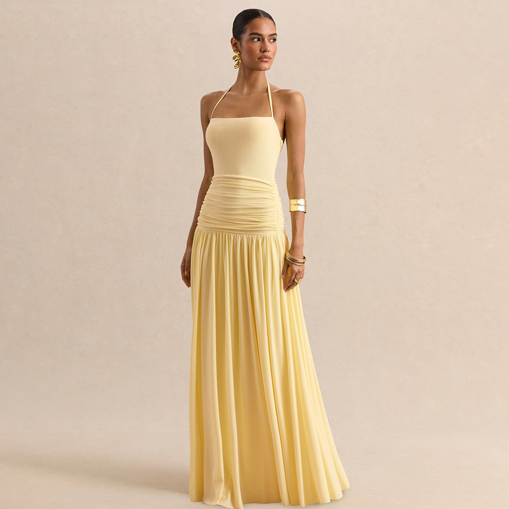 Damen Maxikleid mit Raffungen und schulterfreiem Design