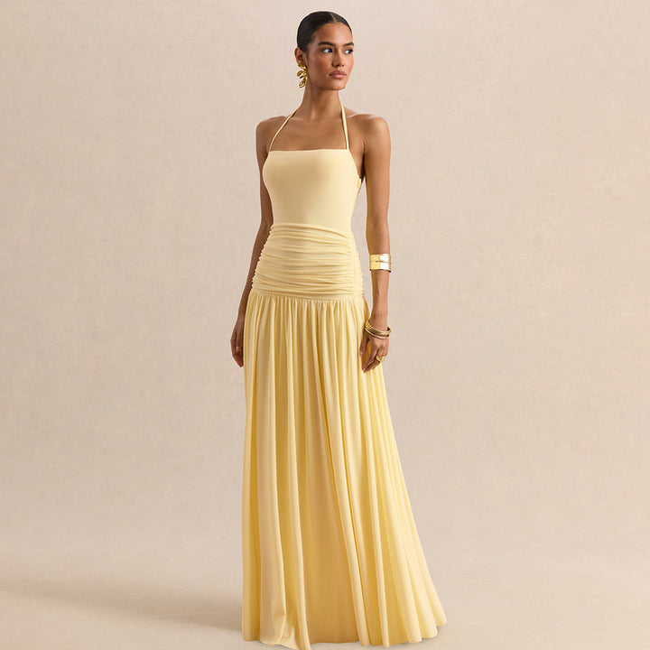 Damen Maxikleid mit Raffungen und schulterfreiem Design