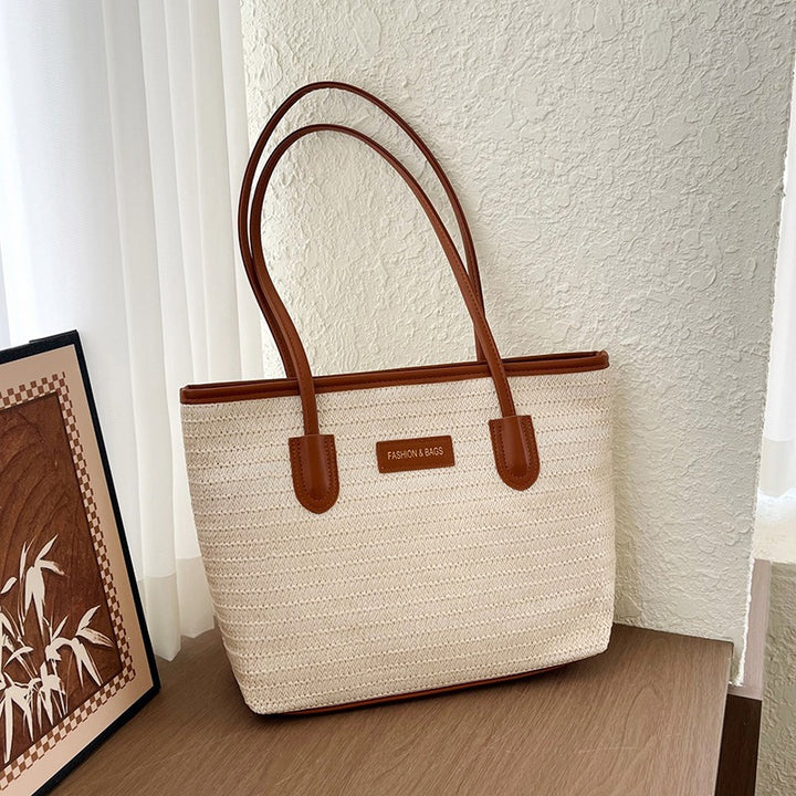 Damen elegante Strohtasche mit hochwertigen Lederakzenten Nord Taschen