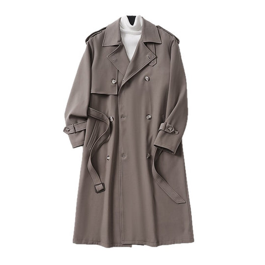Herren Zeitloser Doppelreihiger Trenchcoat mit Taillengürtel, Schulterklappen und Manschettenriemen Nord Taschen