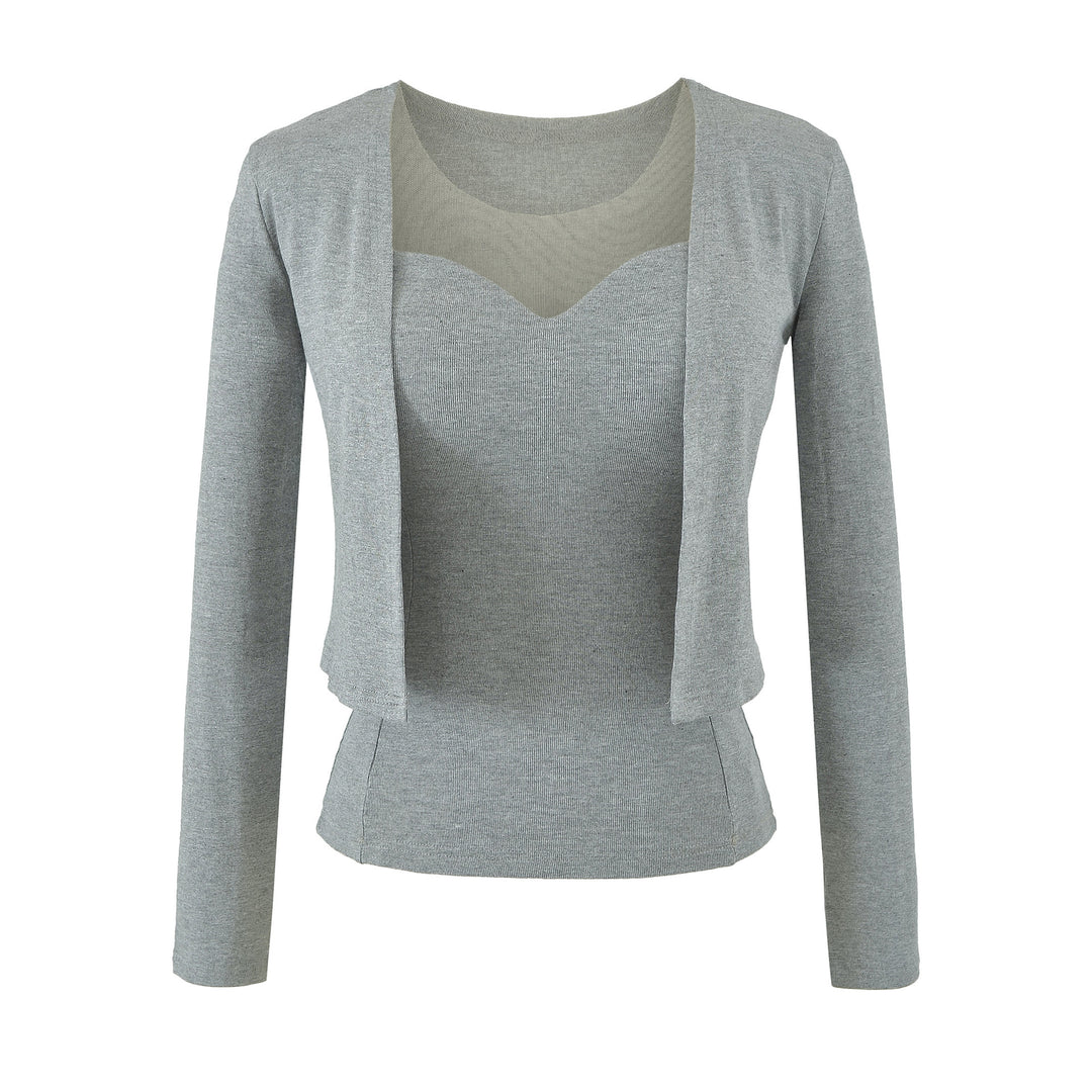 Damen Zweiteiliges Feinstrick-Top-Set mit Mesh-Einsatz und offenem Cardigan Nord Taschen