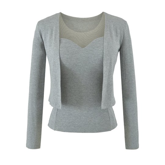 Damen Zweiteiliges Feinstrick-Top-Set mit Mesh-Einsatz und offenem Cardigan Nord Taschen