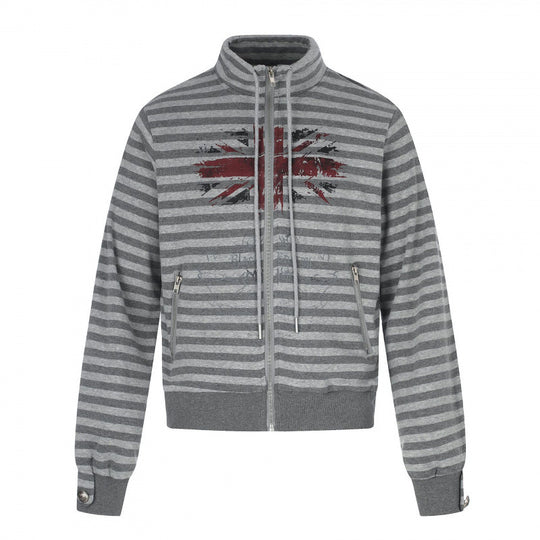 Unisex Gestreifter Zip-Hoodie mit Troyerkragen, Brust-Print und Reißverschlusstaschen Nord Taschen