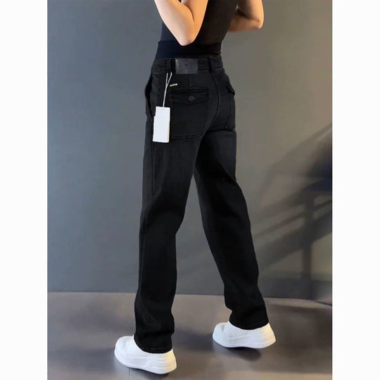 Damen Modische Hohe Taille Jeans Nord Taschen