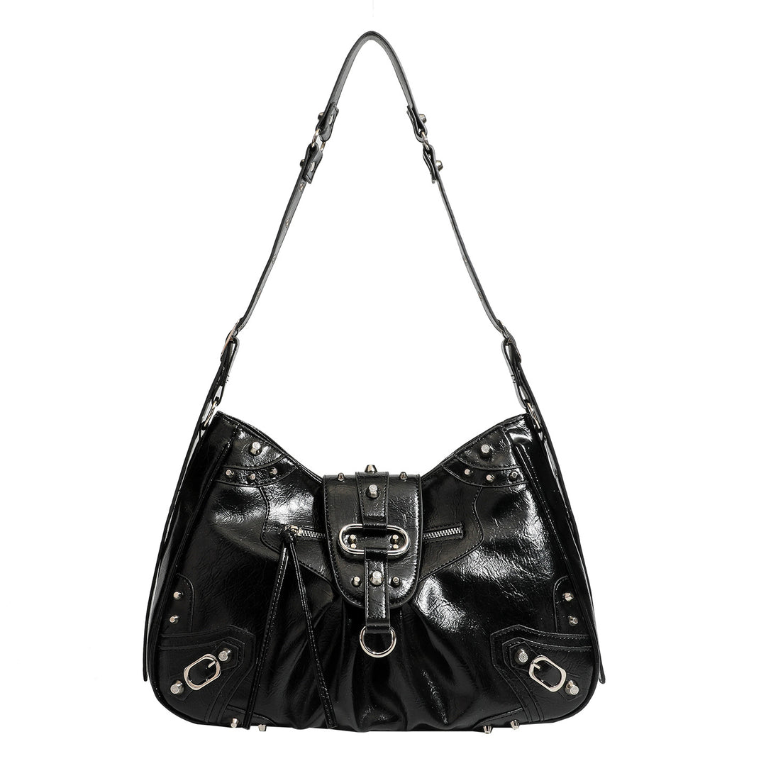 Damen Hobo-Tasche mit dekorativen Nieten und glänzendem Finish Nord Taschen