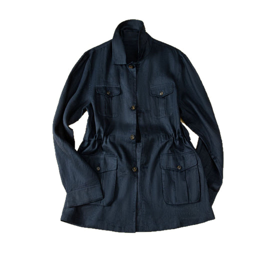 Damen Utility-Jacke aus Leinenmix mit Tunnelzug, Pattentaschen und Hemdkragen Nord Taschen