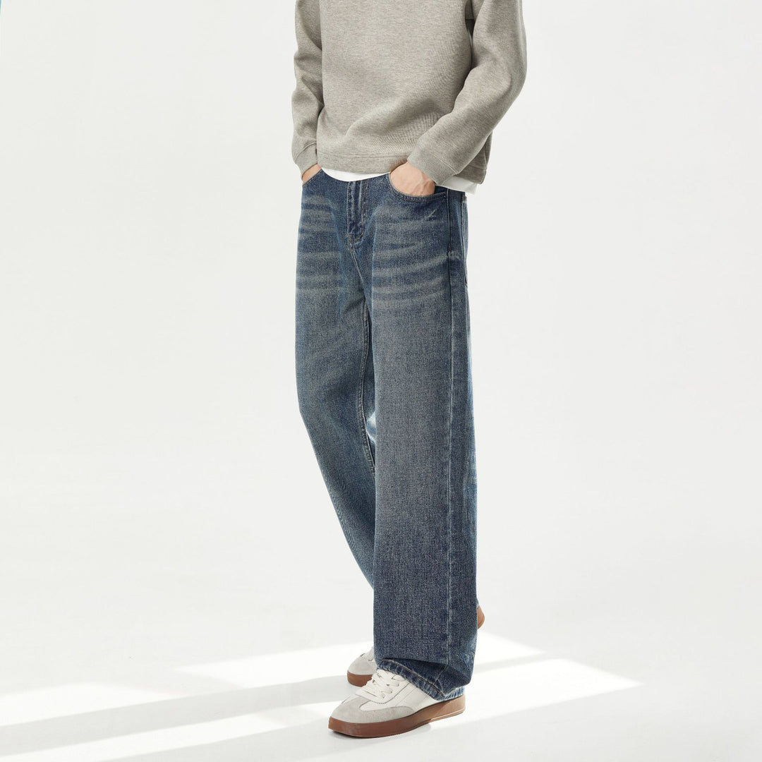 Damen Hochbund-Jeans mit weitem Bein und Vintage-Waschung Nord Taschen