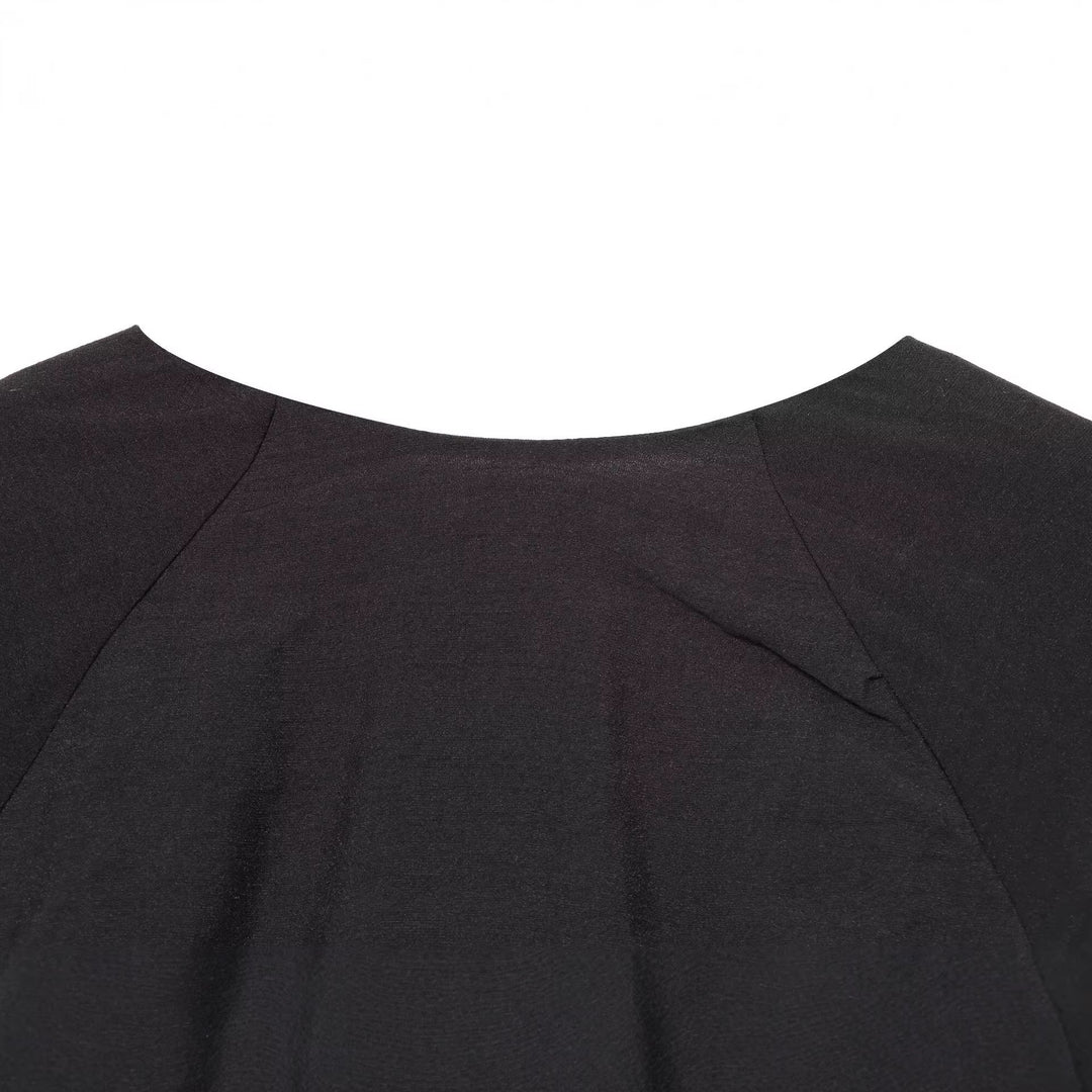Damen Kurzkleid mit tiefem V‑Ausschnitt, Empire‑Taillenband und weiten Ballonärmeln Nord Taschen