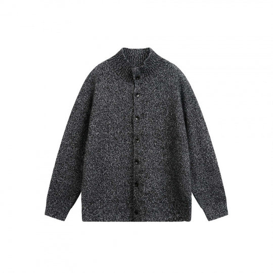 Unisex Grobgestrickte Oversize-Strickjacke mit Stehkragen und durchgehender Knopfleiste Nord Taschen