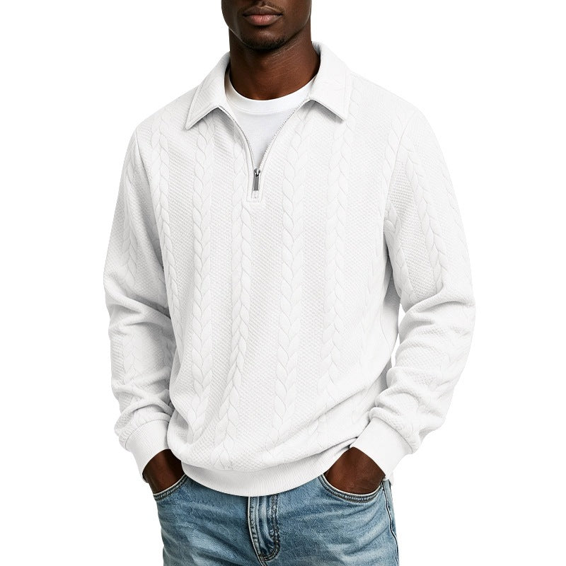 Herren Baumwollmix-Polopullover mit kurzem Frontzip und Zopfmuster Nord Taschen