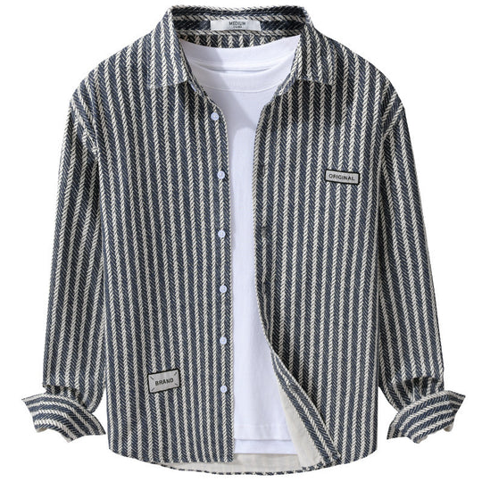 Herren Texturiertes Hemdjacken-Overshirt mit diagonaler Fischgrät-Struktur Nord Taschen