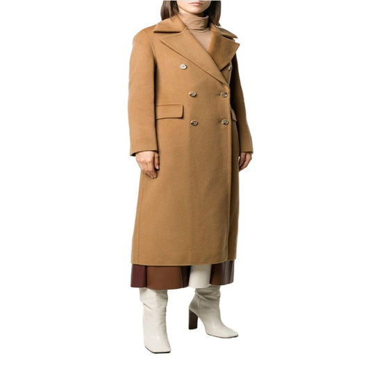 Damen Bodenlanger Zweireihiger Wollmix-Longcoat mit dezentem Gehschlitz und breitem Schalkragen Nord Taschen
