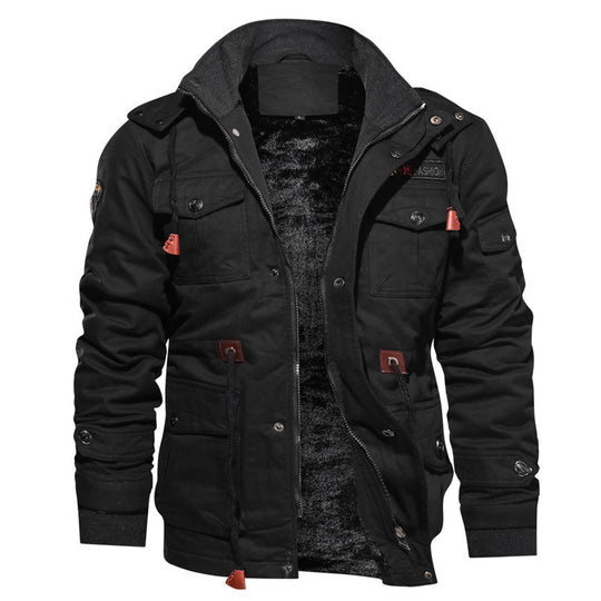 Herren urbaner Canvas-Fieldparka im Utility-Look mit Teddyfleece-Innenfutter und Multifunktions‑Taschen Nord Taschen