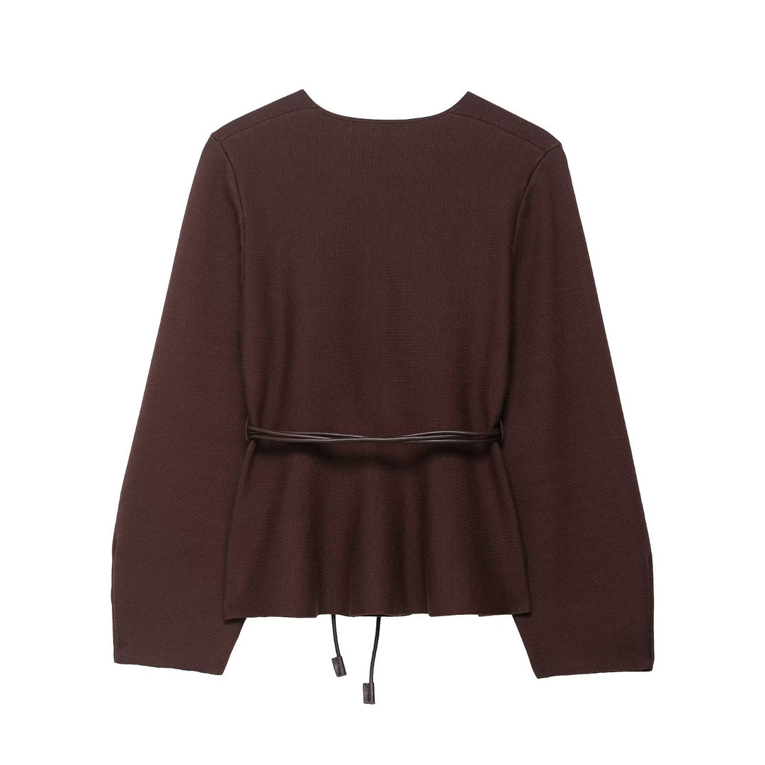 Damen Gekreuzter Strickcardigan mit Taillenband und Kimonoärmeln Nord Taschen