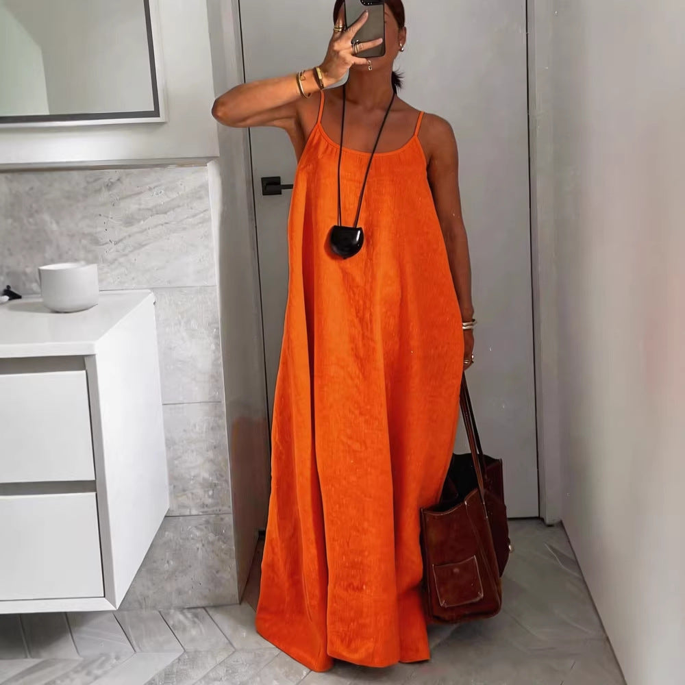 Damen luftiges Leinen-Maxikleid Nord Taschen
