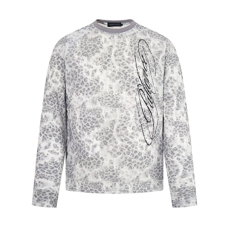 Damen Langarm-Sweatshirt mit Allover-Leo-Muster, geradem Schnitt und dekorativer Stickerei Nord Taschen