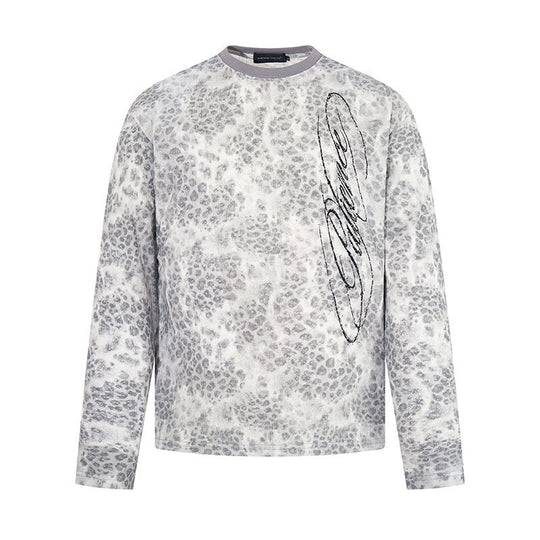 Damen Langarm-Sweatshirt mit Allover-Leo-Muster, geradem Schnitt und dekorativer Stickerei Nord Taschen