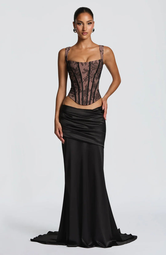 Damen Elegantes Abendkleid mit Korsett-Oberteil und drapiertem Rock Nord Taschen