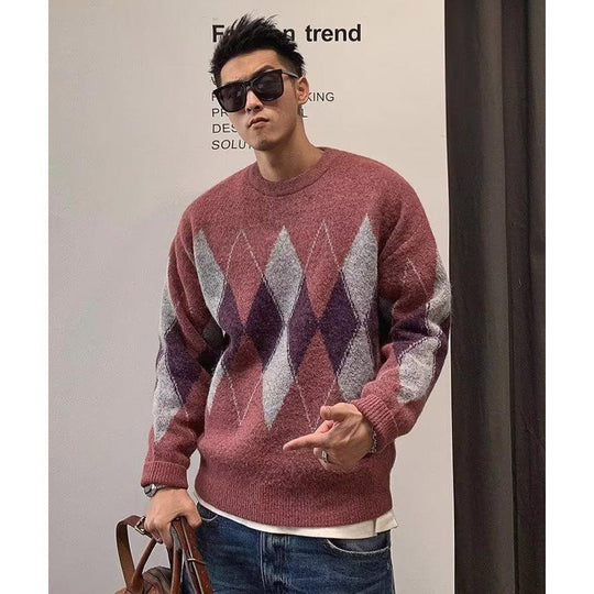 Damen Modischer Grobstrickpullover mit Rautenmuster Nord Taschen