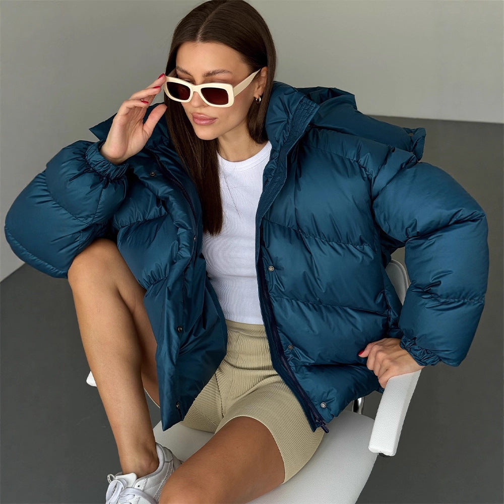 Damen Kurz-Pufferjacke mit Thermofüllung, Oversize-Kapuze & verdecktem Zweiwege-Reißverschluss Nord Taschen