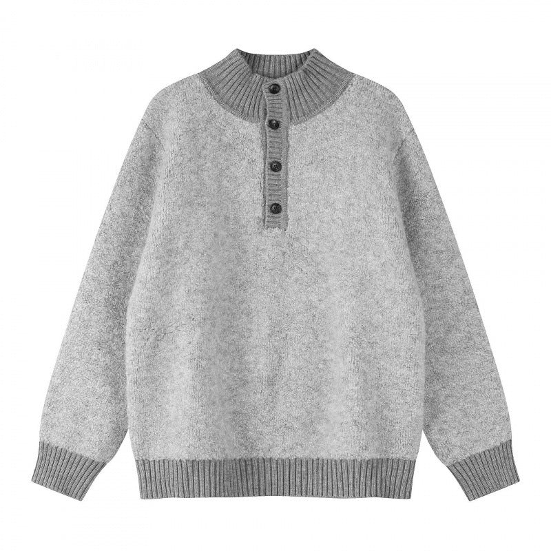 Unisex Boxy-Strickpullover mit Henley-Knopfleiste und hochgezogenem Rippkragen Nord Taschen