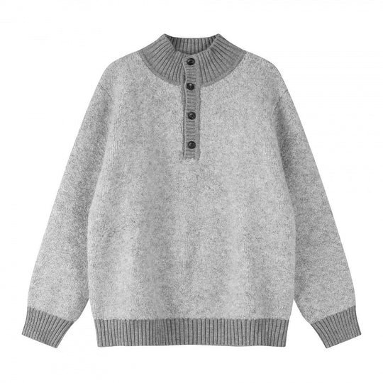 Unisex Boxy-Strickpullover mit Henley-Knopfleiste und hochgezogenem Rippkragen Nord Taschen