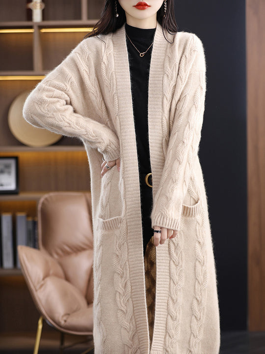 Damen Oversize-Longcardigan aus weichem Wollmix mit kontrastierenden Blockstreifen Nord Taschen