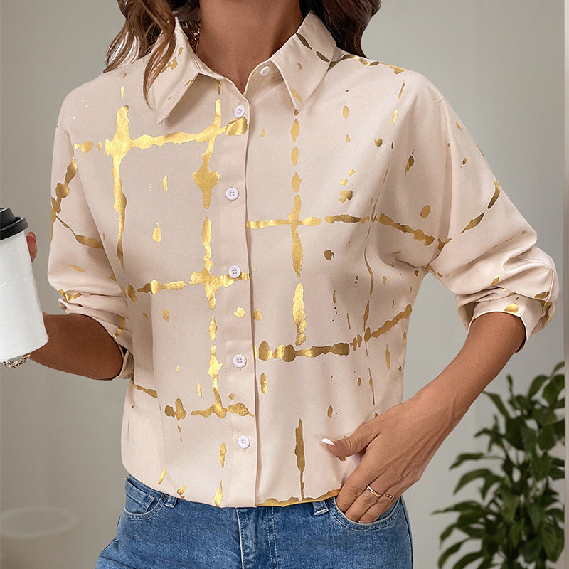 Damen Hemdblusenbluse mit metallic Print und relaxed Fit Nord Taschen