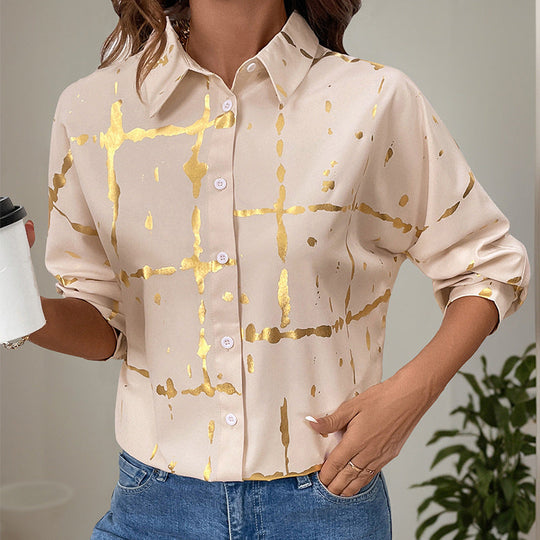 Damen Hemdblusenbluse mit metallic Print und relaxed Fit Nord Taschen