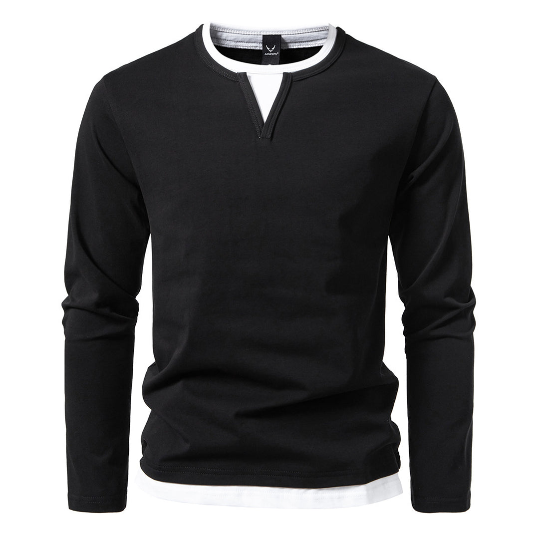 Herren Langarmshirt mit Lagen-Look und markantem Schlitzkragen Nord Taschen