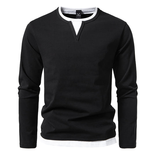 Herren Langarmshirt mit Lagen-Look und markantem Schlitzkragen Nord Taschen