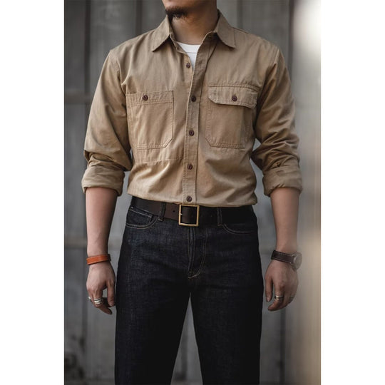 Herren Baumwoll‑Twill‑Worker‑Hemd mit Pattentaschen und kastiger Passform Nord Taschen
