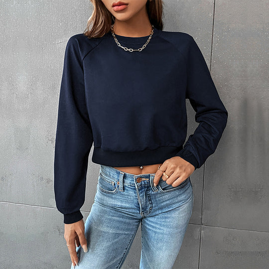 Damen Cropped Sweatshirt aus Baumwollmix mit Raglanärmeln Nord Taschen