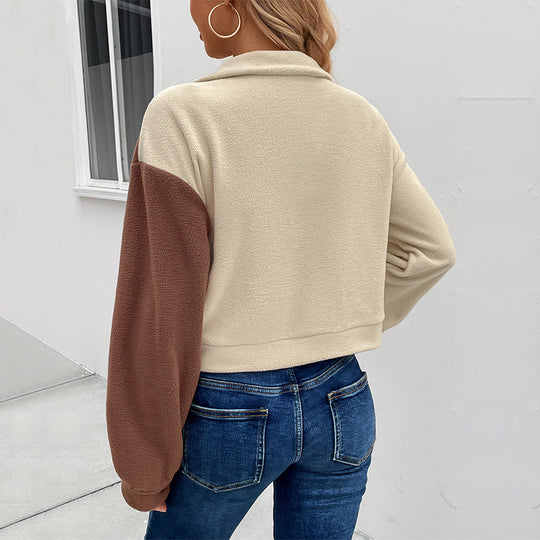 Damen Kurzjacke aus Teddy-Fleece mit Colorblock-Design & Pattentaschen Nord Taschen