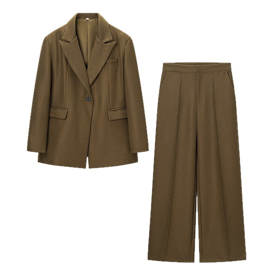 Damen Zweiteiliges Wollmix-Blazer- und Palazzo-Hosen-Set mit Ein-Knopf-Sakko und Bügelfalte Nord Taschen