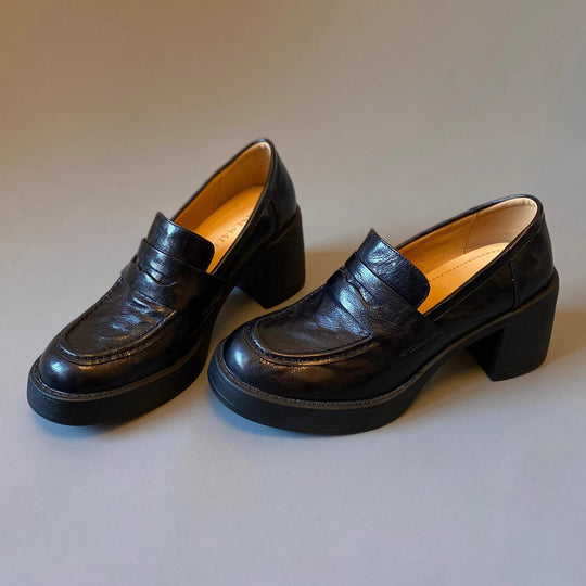 Damen Hochabsatz-Pennyloafer mit massivem Blockabsatz und profilierter Sohle Nord Taschen