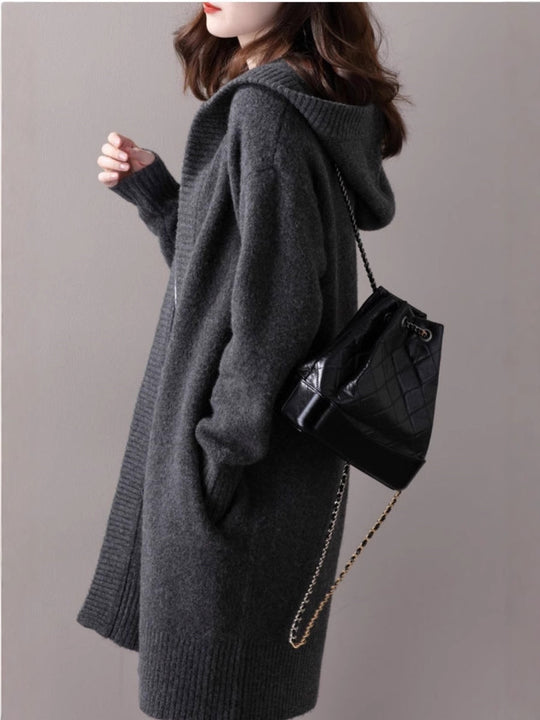 Damen Oversize Kapuzencardigan im Kaschmir‑Look mit offenem Fall und breiter Rippe Nord Taschen