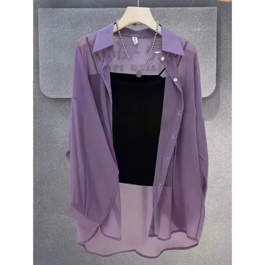 Femme Transparente Knopf-down Geschichtete Tunika