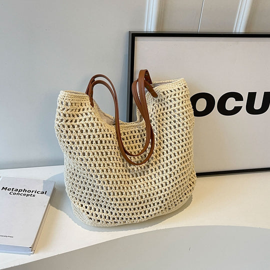Damen Hobo-Tasche aus geflochtenem Material mit luxuriösen Ledergriffen Nord Taschen