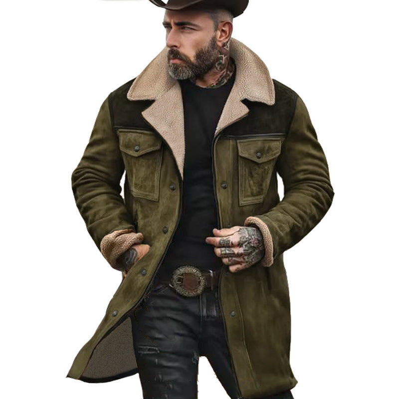 Herren Langer Sherpa-Mantel mit Kunstfellfutter und Wildlederoptik Nord Taschen