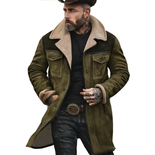 Herren Langer Sherpa-Mantel mit Kunstfellfutter und Wildlederoptik Nord Taschen