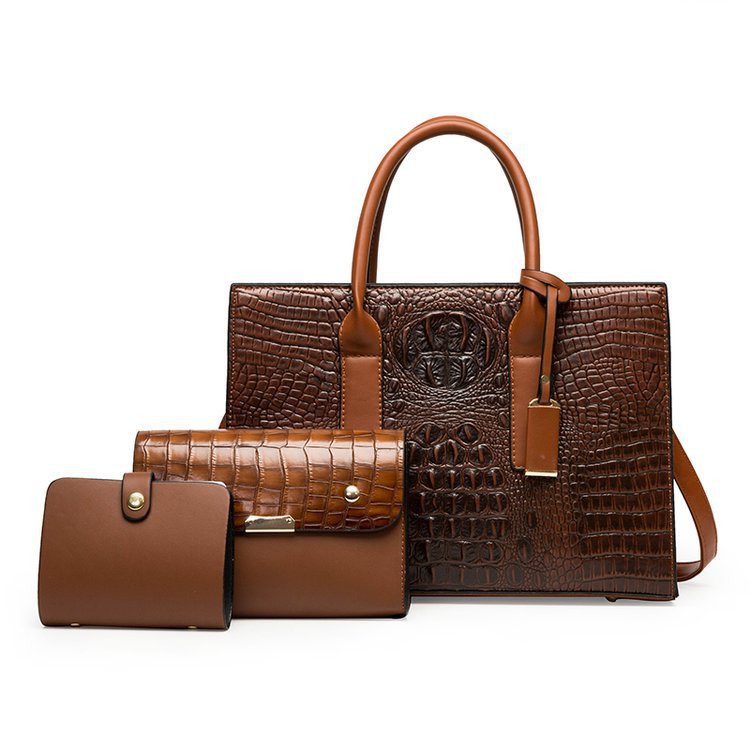 Damen Handtaschen Set aus hochwertigem Kunstleder mit Kroko-Prägung Nord Taschen