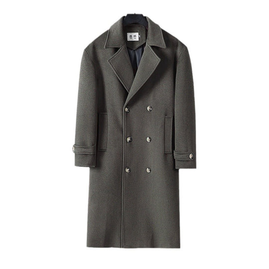 Herren Langer Doppelreihiger Wollmantel mit minimalistischer Silhouette und Schalkragen Nord Taschen