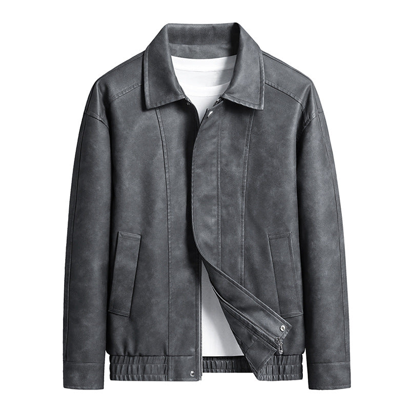 Herren Kurz geschnittene Kunstlederjacke im Vintage‑Look mit Hemdkragen & durchgehendem Reißverschluss Nord Taschen