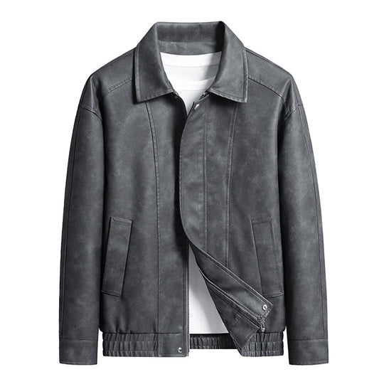 Herren Kurz geschnittene Kunstlederjacke im Vintage‑Look mit Hemdkragen & durchgehendem Reißverschluss Nord Taschen