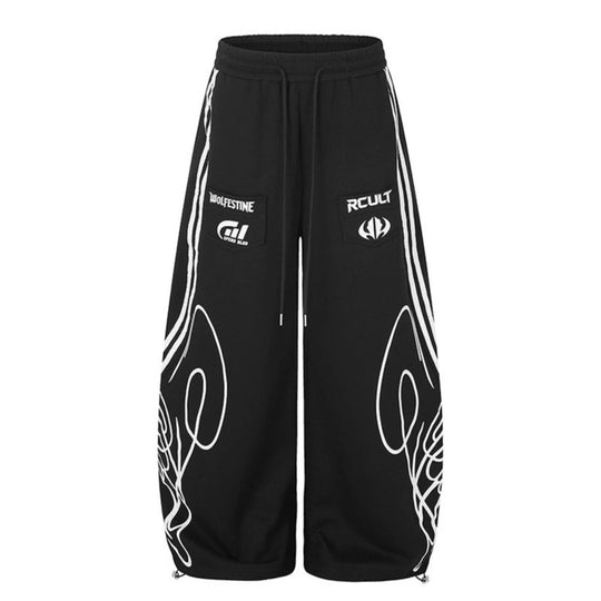 Damen Weite Midilounge‑Sweathose im Palazzo‑Cut mit Tunnelzug, Zip‑Saum und Statement‑Print Nord Taschen