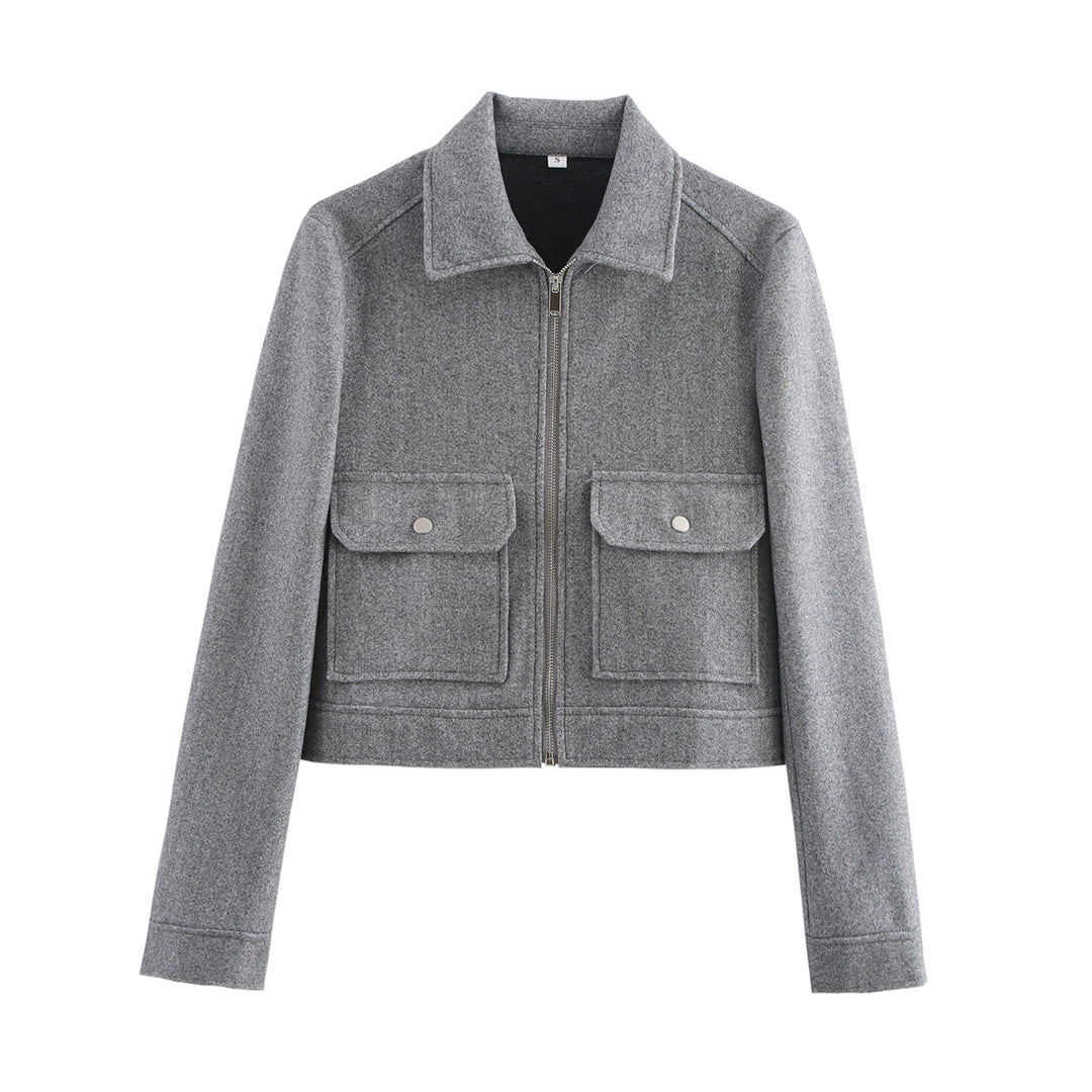 Damen 70+ kurze Wollmix‑Blousonjacke mit Reißverschluss, Hemdkragen und Pattentaschen Nord Taschen